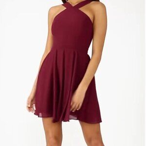NWT Lulus Burgundy Forevermore Skater Dress
